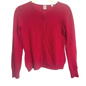 Cullen Red 100% Cashmere Crew Neck Button Front Cardigan Sweater S‎